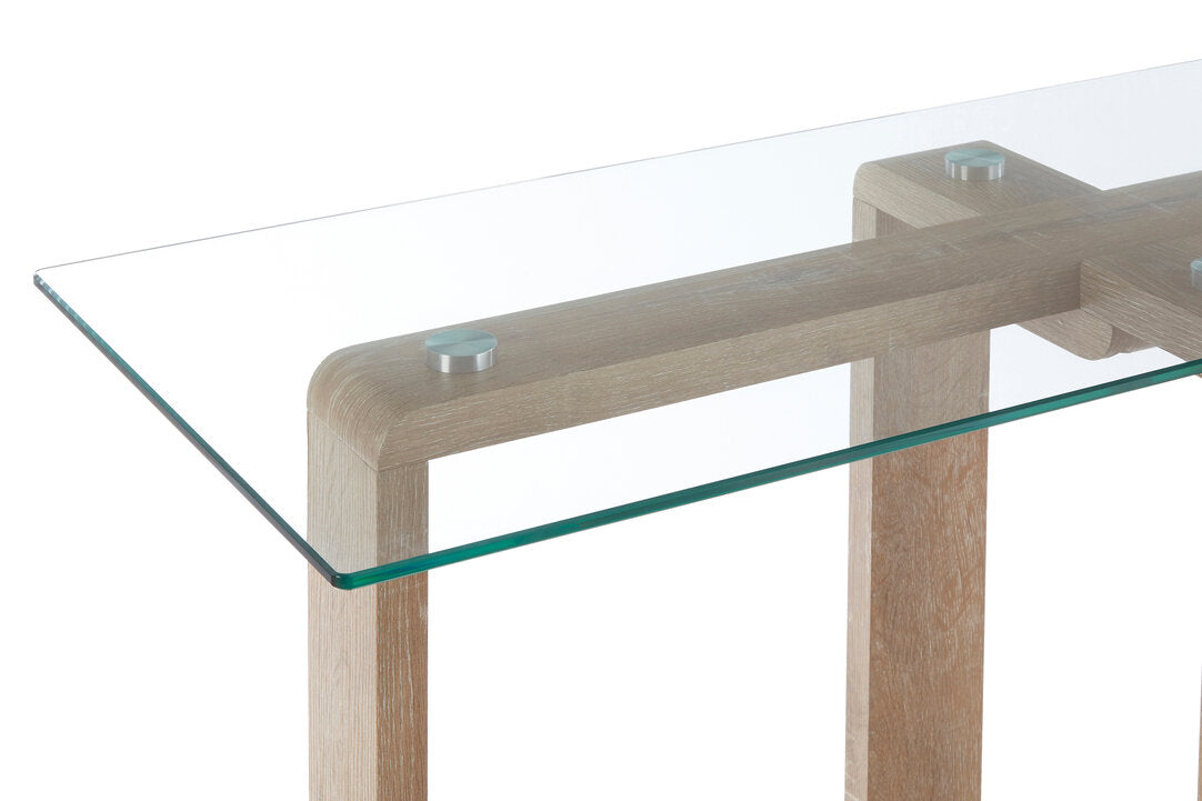 Barton Glass Console Table with Wood Effect Legs