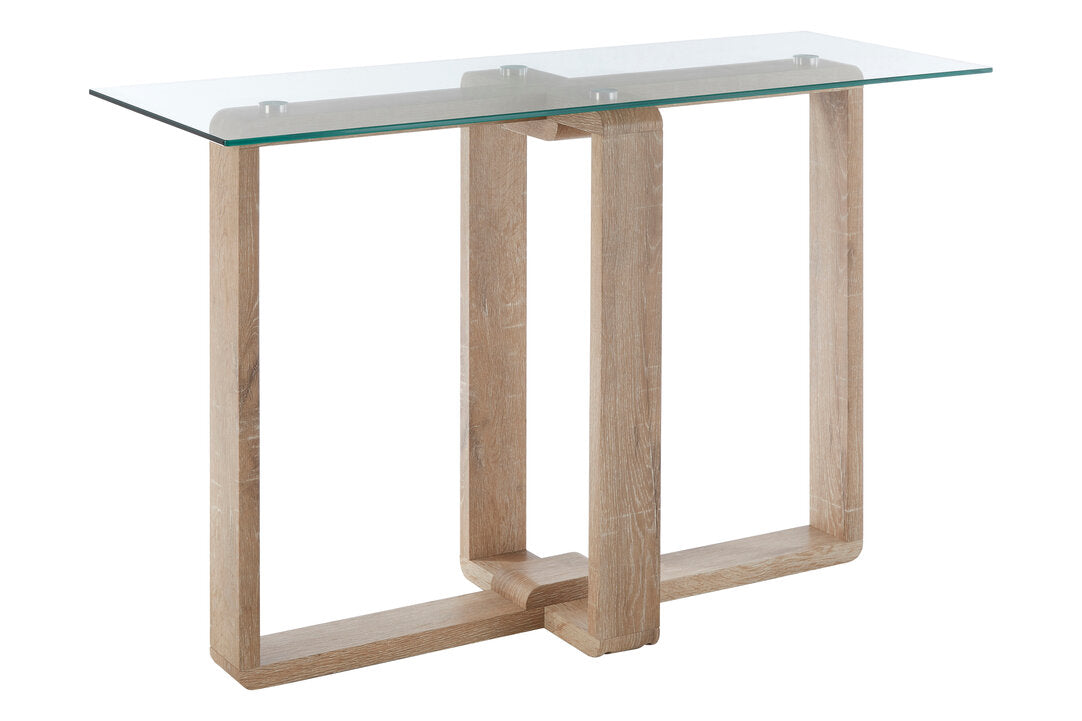 Barton Glass Console Table with Wood Effect Legs