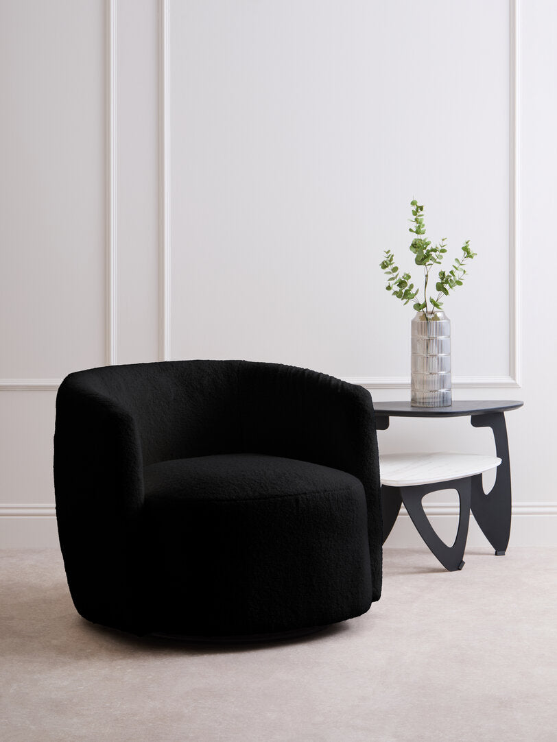 Montreal Black Boucle Effect Curved Lounge Chair With Swivel Base