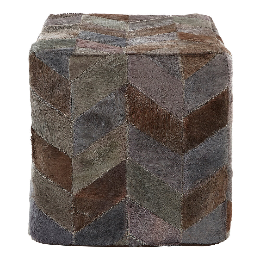 Safira Grey Leather Chevron Pouffe