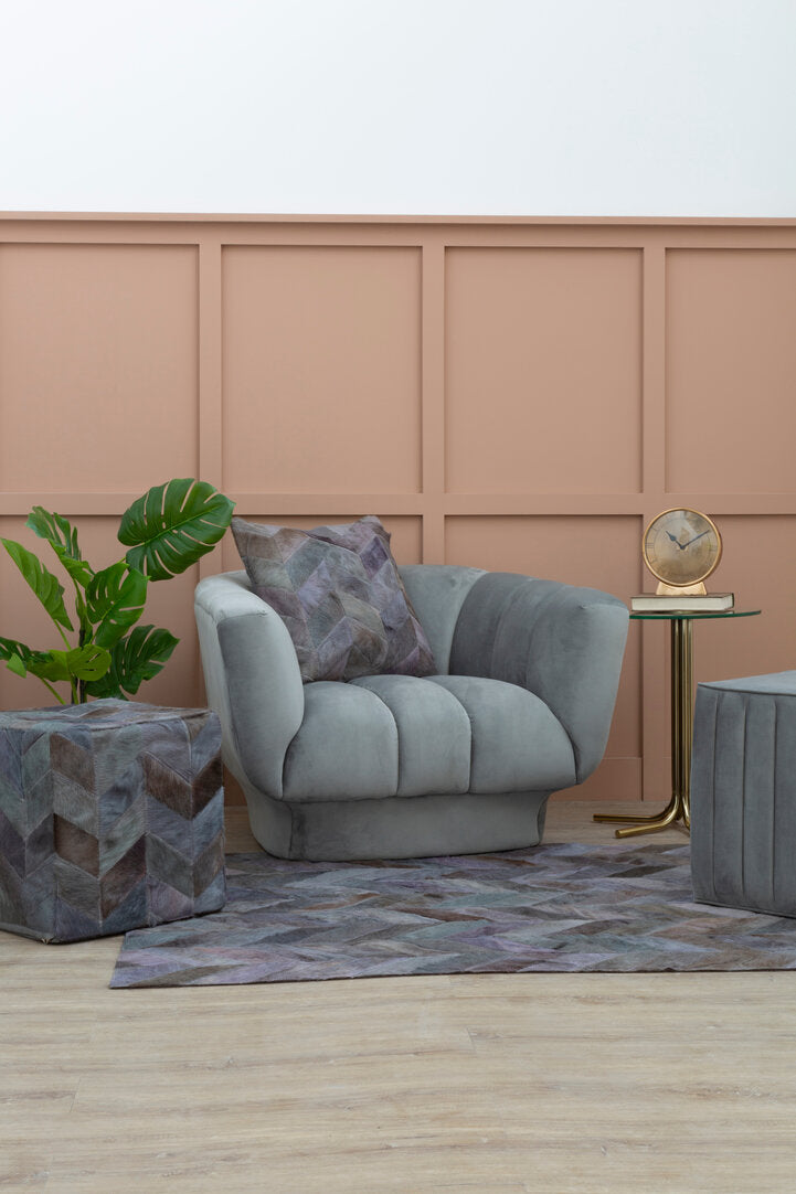 Safira Grey Leather Chevron Pouffe
