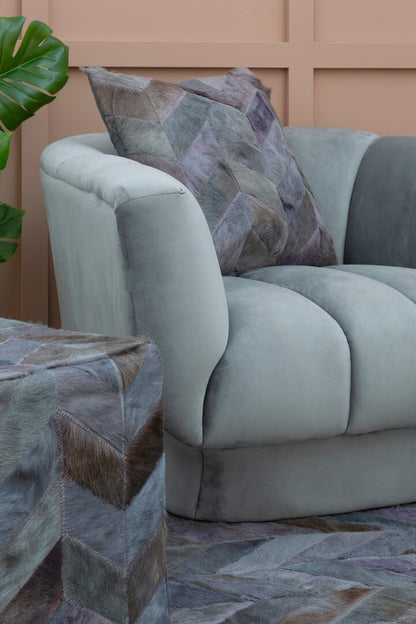 Safira Grey Leather Chevron Pouffe