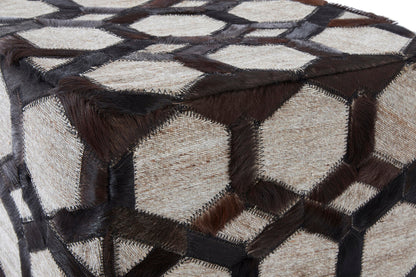 Safira Genuine Grey Leather Patchwork Pouffe