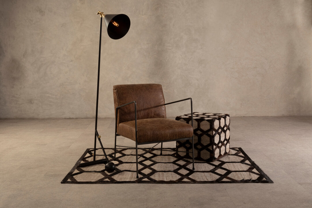 Safira Genuine Grey Leather Patchwork Pouffe