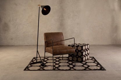 Safira Genuine Grey Leather Patchwork Pouffe