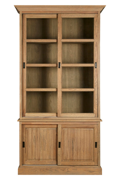 Lyon Oak Wood Tall Cabinet with Washed Grey Finish