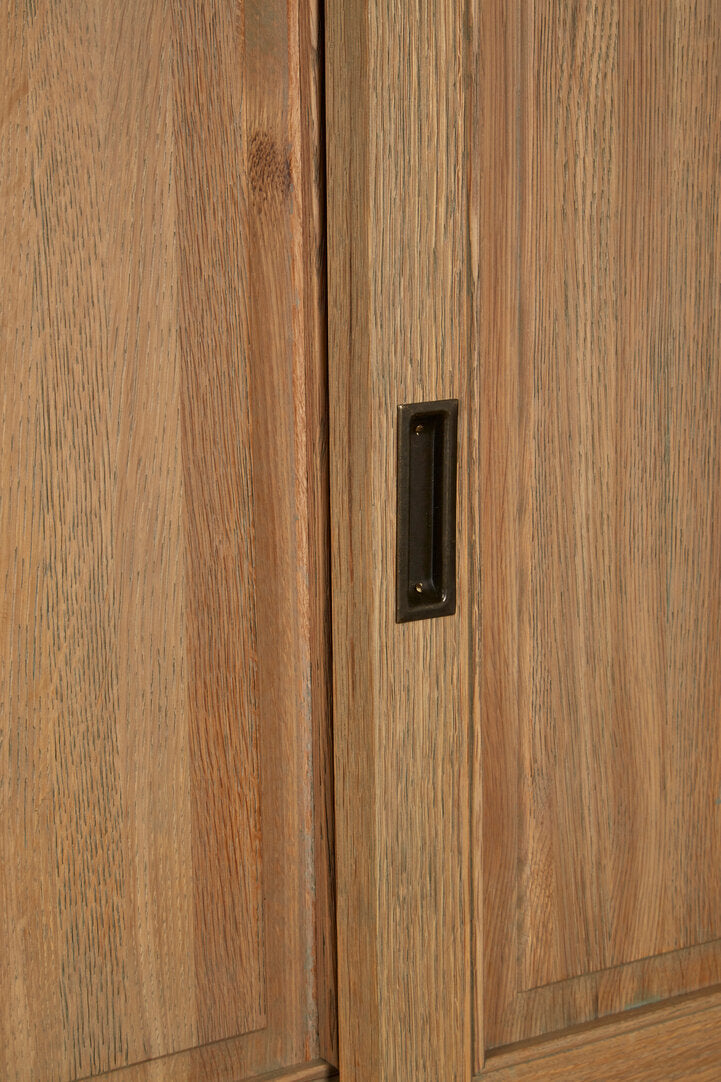 Lyon Oak Wood Tall Cabinet with Washed Grey Finish