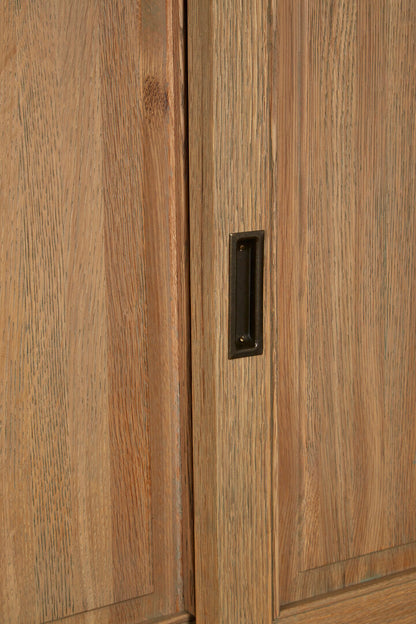 Lyon Oak Wood Tall Cabinet with Washed Grey Finish