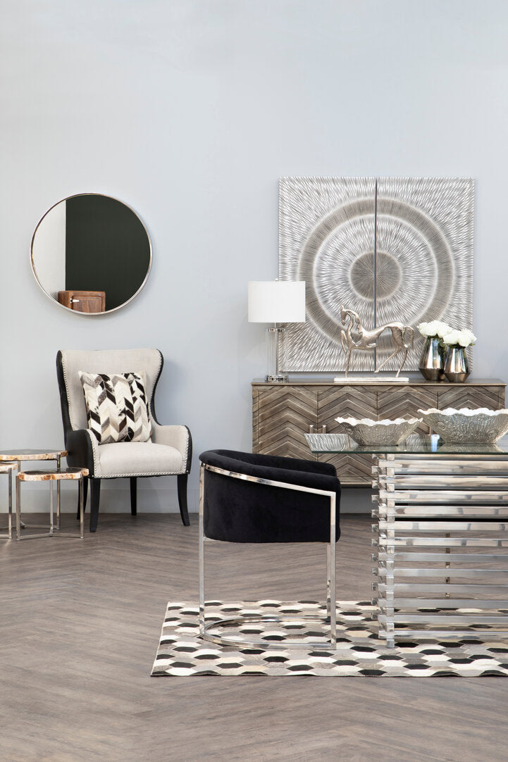 Doucet Natural Fabric Chair with Black Leather Effect Back