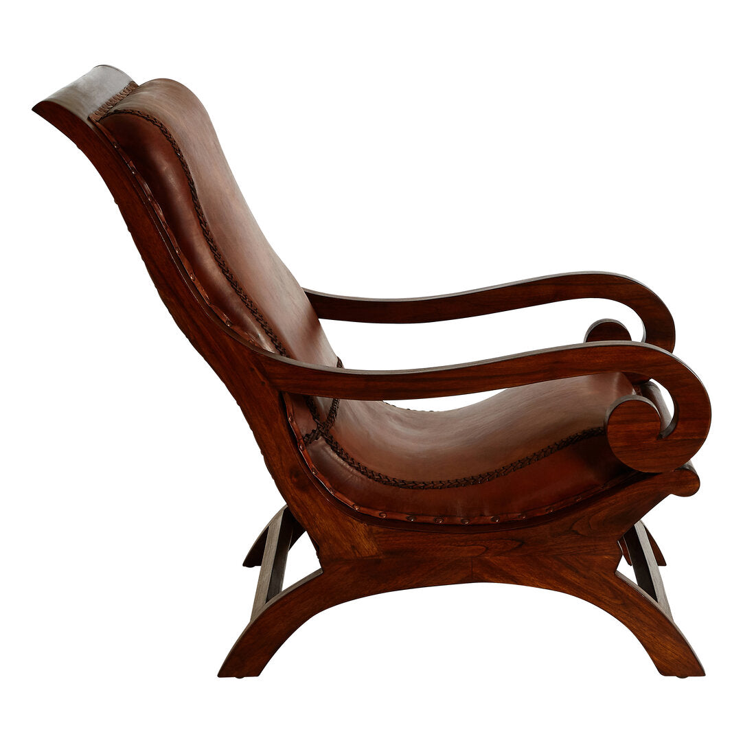 Inca Brown Leather Lounge Chair with Footstool