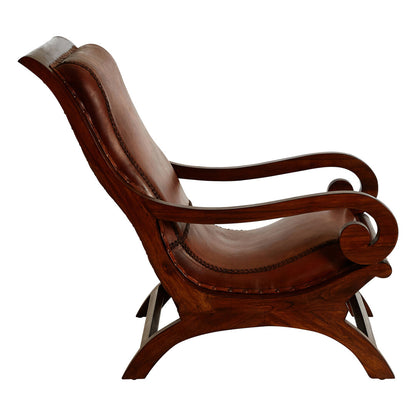 Inca Brown Leather Lounge Chair with Footstool