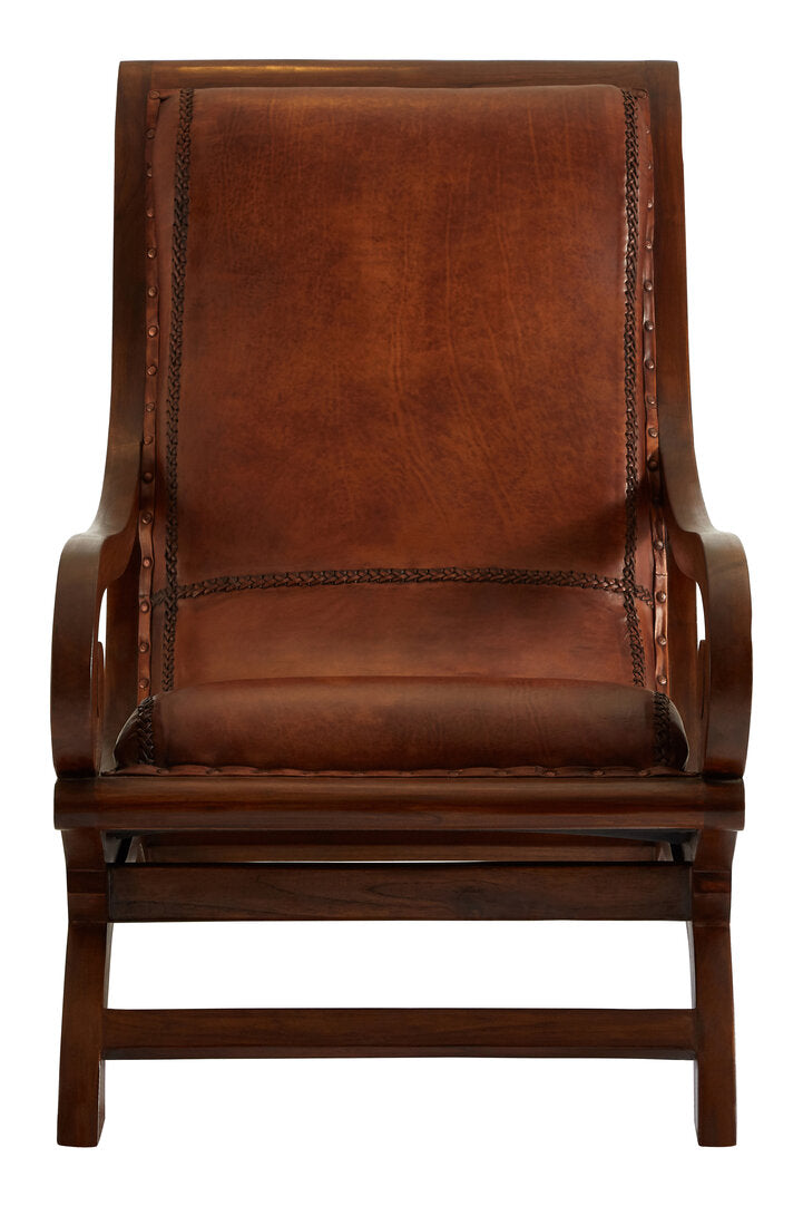 Inca Brown Leather Lounge Chair with Footstool
