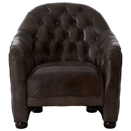 Harrison Dark Grey Brown Leather Tub Chair