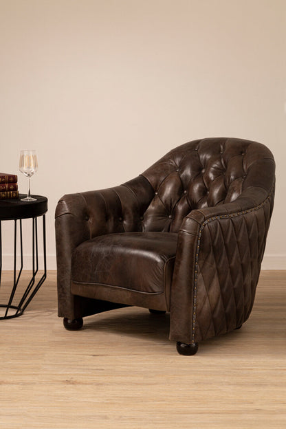 Victor Dark Grey Brown Leather Tub Chair