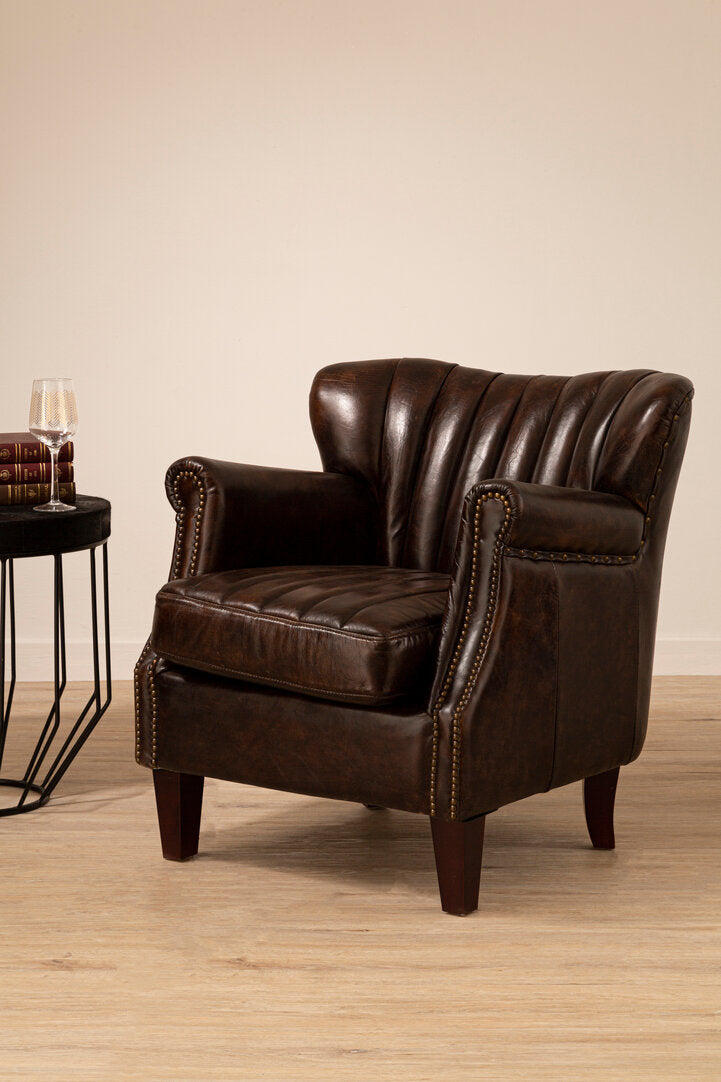 Victor Winged Brown Leather Armchair