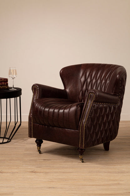 Victor Brown Leather Winged Back Armchair