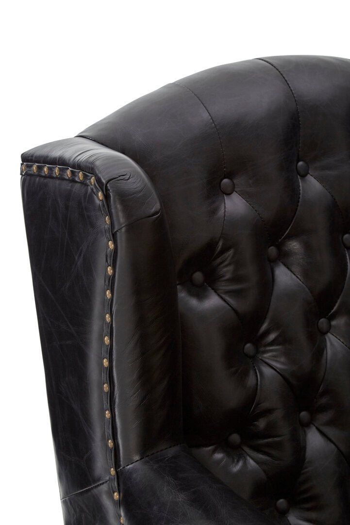 Victor Black Leather Wingback Armchair