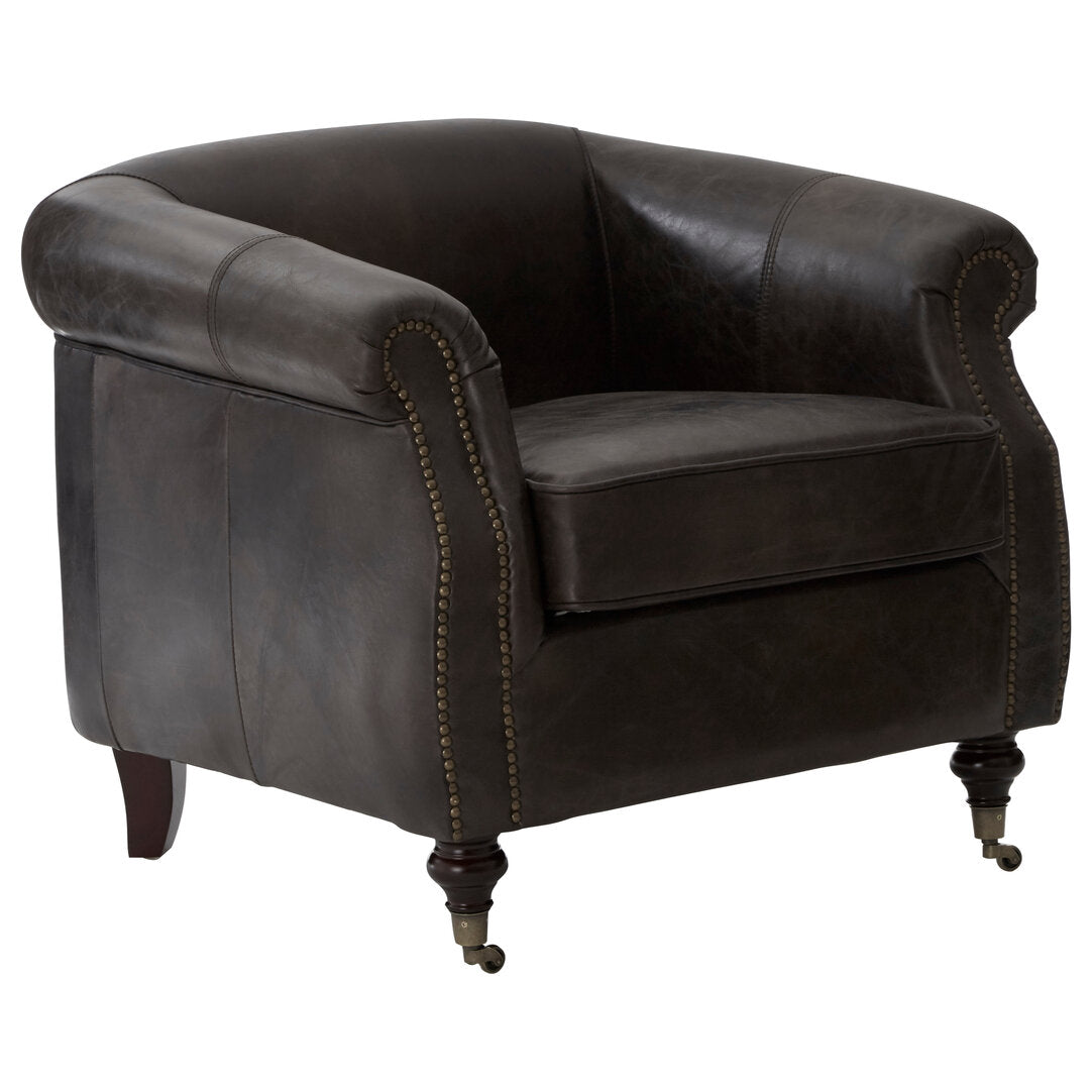 Victor Dark Grey Brown Leather Curved Armchair