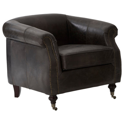 Victor Dark Grey Brown Leather Curved Armchair