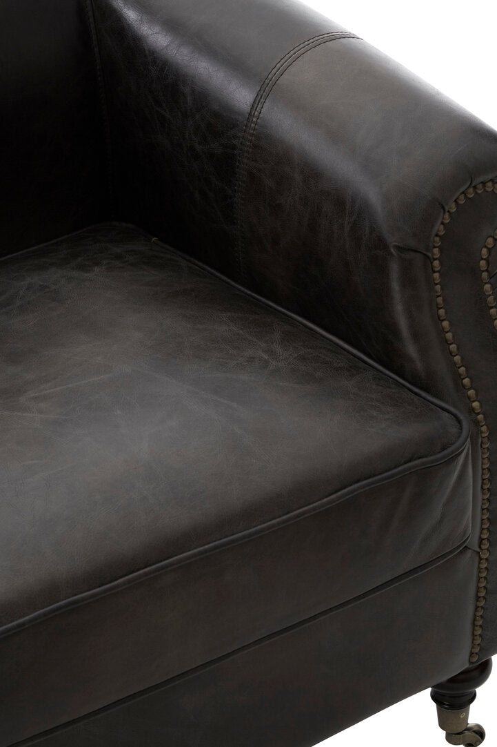 Victor Dark Grey Brown Leather Curved Armchair