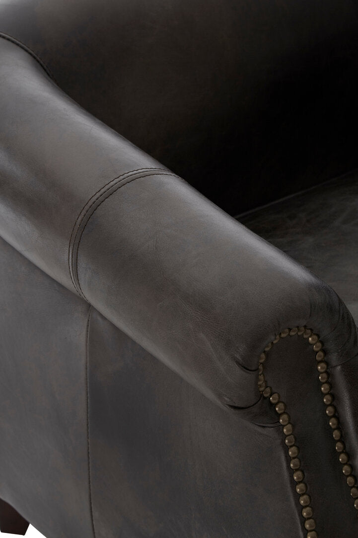 Victor Dark Grey Brown Leather Curved Armchair