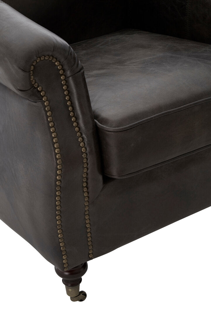 Victor Dark Grey Brown Leather Curved Armchair