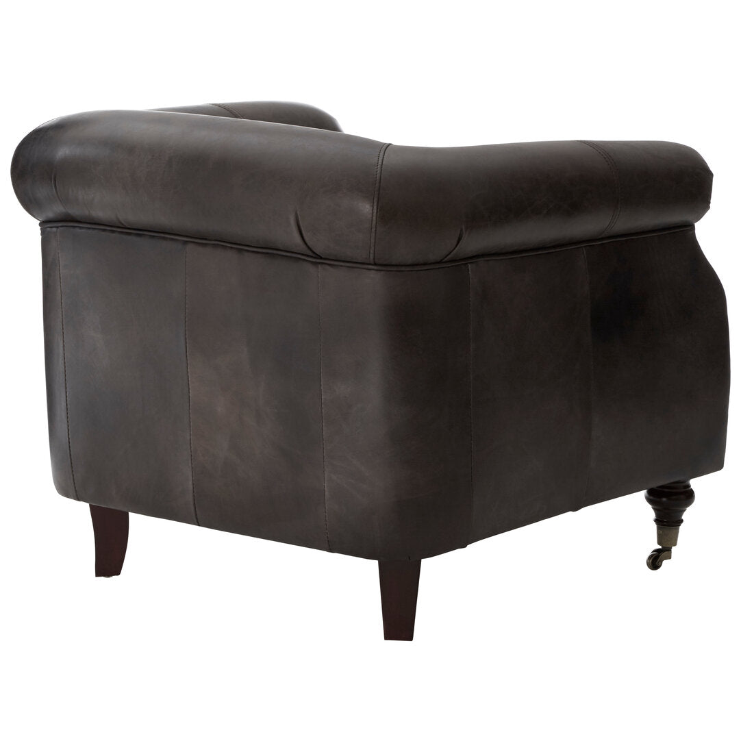 Victor Dark Grey Brown Leather Curved Armchair