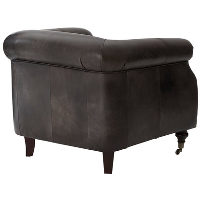 Victor Dark Grey Brown Leather Curved Armchair