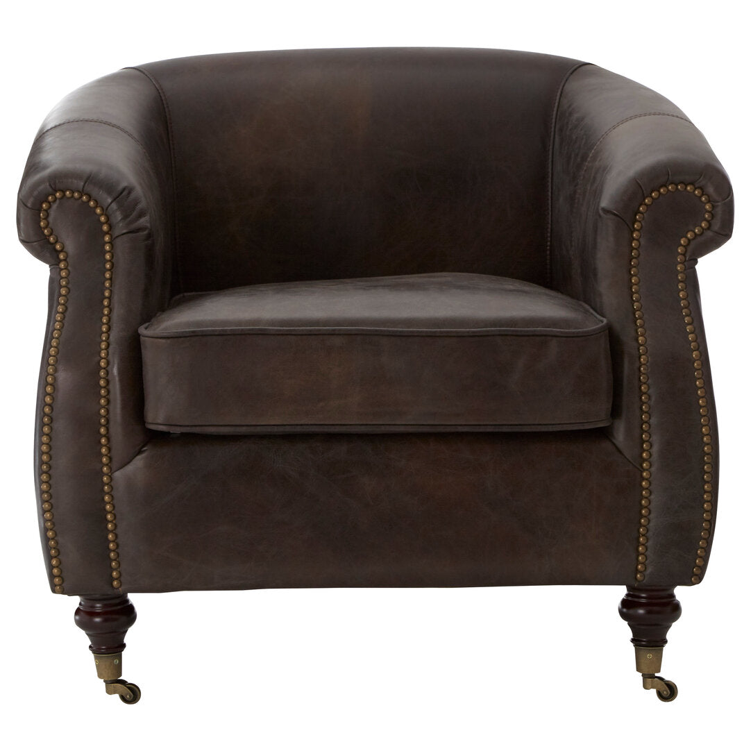 Victor Dark Grey Brown Leather Curved Armchair