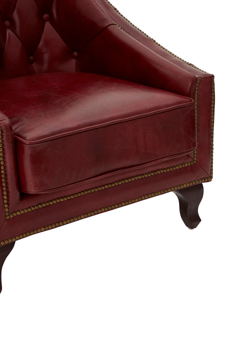 Victor Deep Red Leather Lounge Chair with Tufted Back