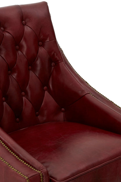 Victor Deep Red Leather Lounge Chair with Tufted Back