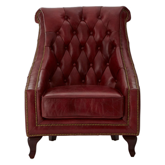 Harrison Deep Red Leather Lounge Chair with Tufted Back