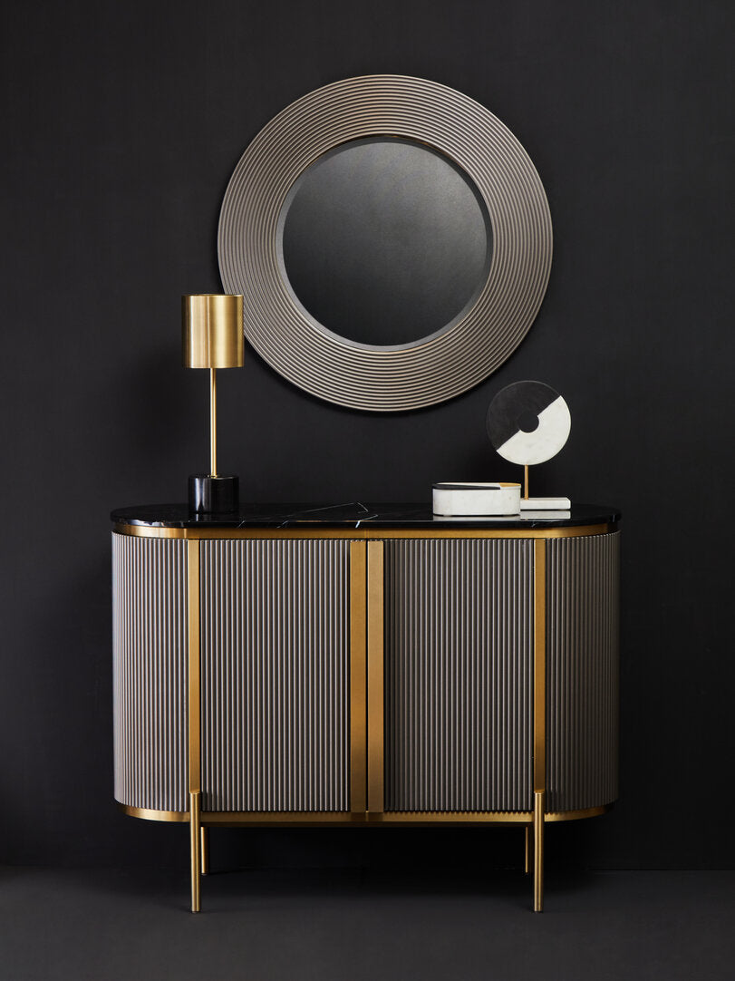 Dervio Grey Ribbed Round Wall Mirror