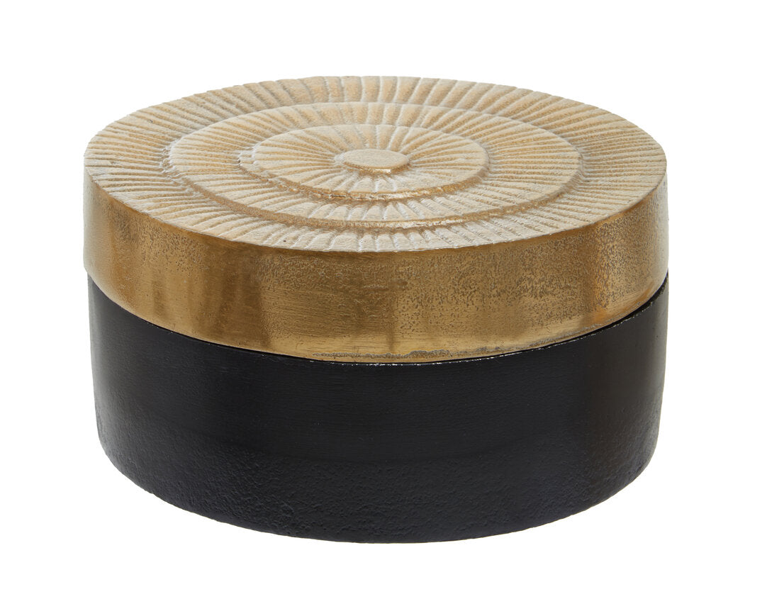 Deomali Small Two Toned Black and Gold Round Box
