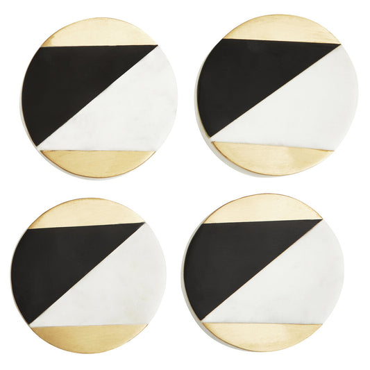 Omari Set of 4 Black and White Marble Gold Inlay Coasters