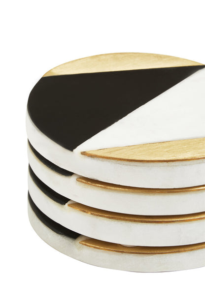 Omari Set of 4 Black and White Marble Gold Inlay Coasters