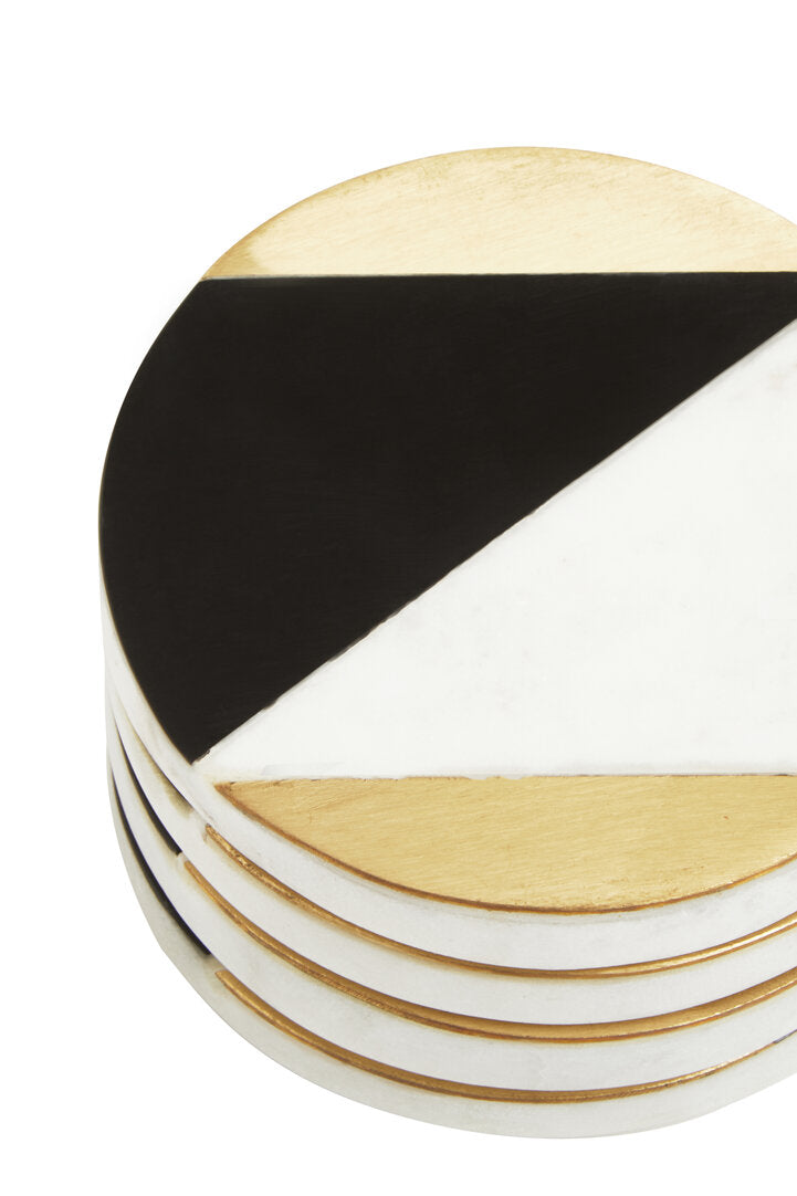 Omari Set of 4 Black and White Marble Gold Inlay Coasters