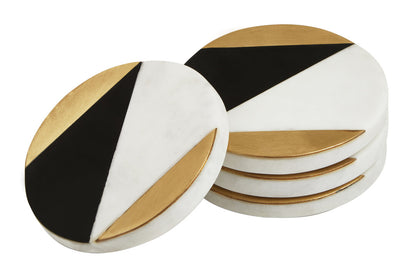 Omari Set of 4 Black and White Marble Gold Inlay Coasters
