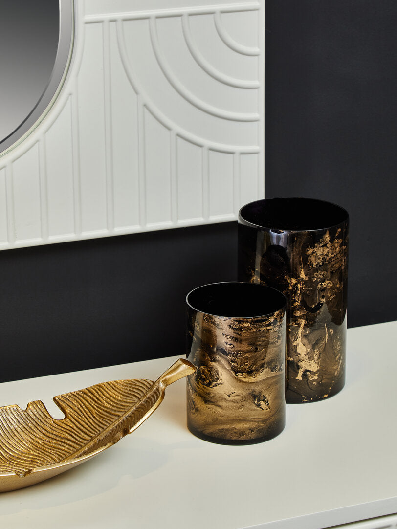 Gaia Black And Gold Marble Effect Large Candle Holder