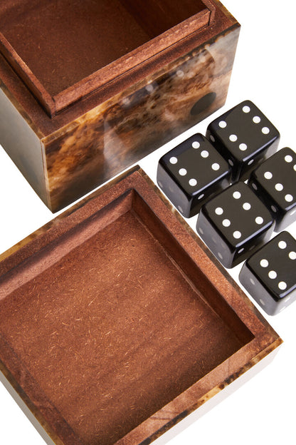 Churchill Games Brown and Black Finish Dice Box With Five Dice