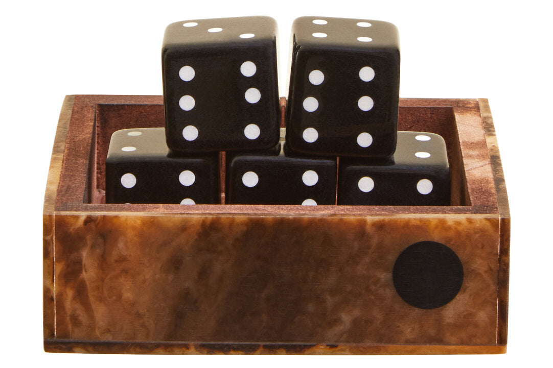 Churchill Games Brown and Black Finish Dice Box With Five Dice