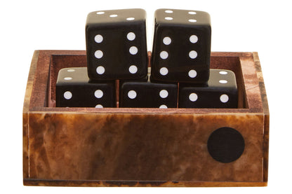 Churchill Games Brown and Black Finish Dice Box With Five Dice