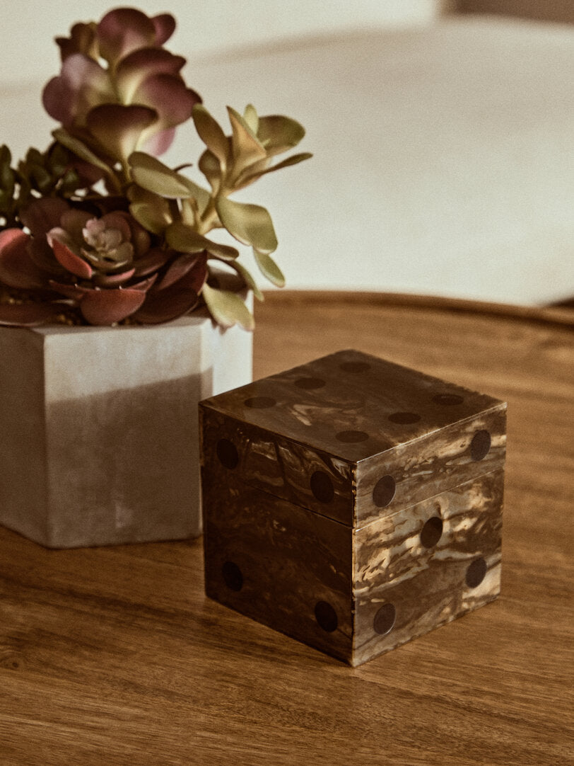 Churchill Games Brown and Black Finish Dice Box With Five Dice