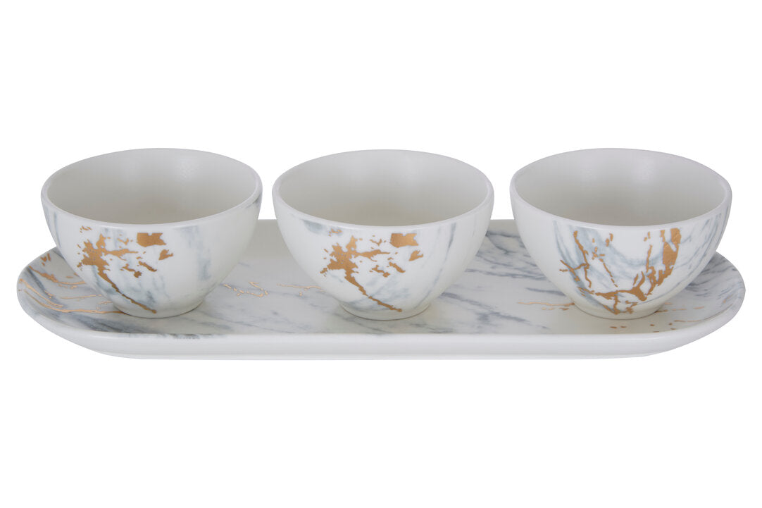 Marble Luxe Dip Bowls with Tray Set
